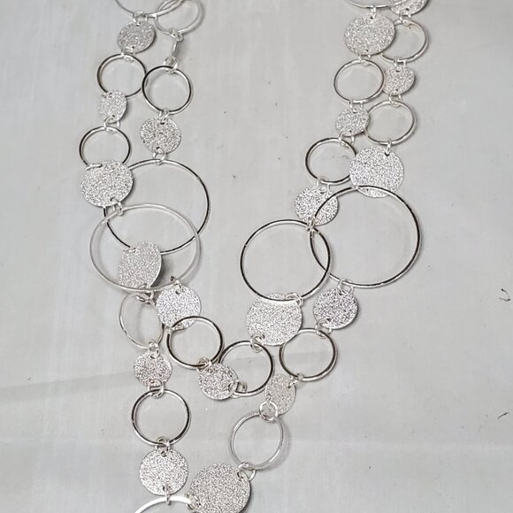 Vetta Silver Textured Disc & Open Link Necklace - Picture 5 of 6